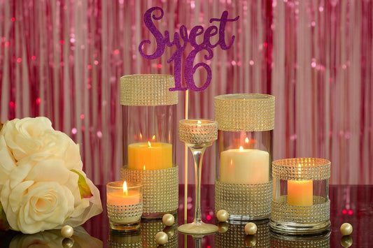 5-Piece sweet 16 decor, Rhinestone Wedding Centerpieces, Sparkle Vases for Bridal Shower, Glam Wedding Decor, Bridal Shower decor, Bling