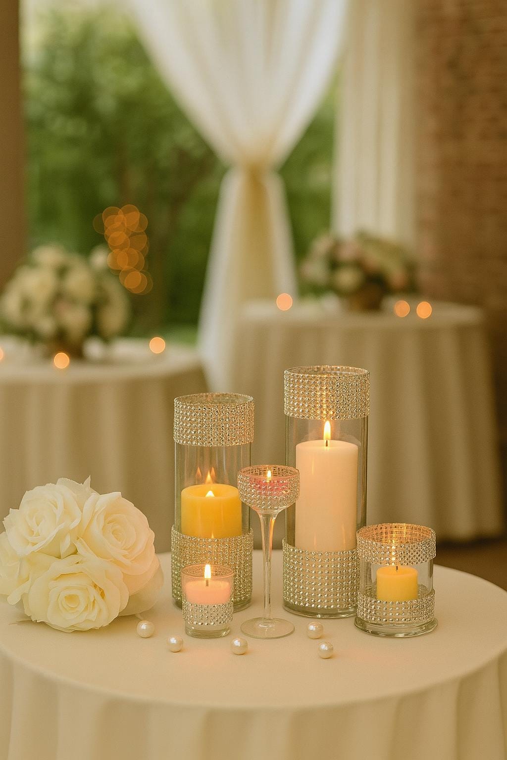 5-Piece sweet 16 decor, Rhinestone Wedding Centerpieces, Sparkle Vases for Bridal Shower, Glam Wedding Decor, Bridal Shower decor, Bling