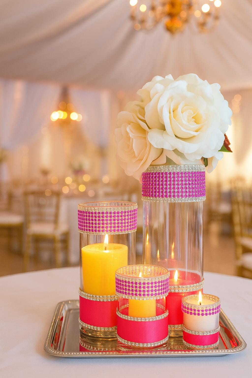 Gender Reveal Party decor, Bridal Shower Table Decor, Glam Wedding Vases, Sparkle Table Centerpiece, Elegant Reception decor, Baby Shower
