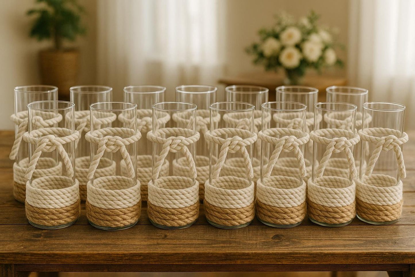 Seaside wedding, handmade beach wedding decor, beach wedding bulk vases, beach wedding accents, rope wrapped vase, nautical centerpiece
