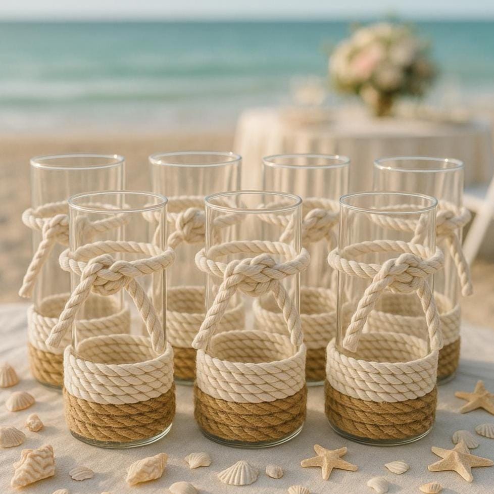 Seaside wedding, handmade beach wedding decor, beach wedding bulk vases, beach wedding accents, rope wrapped vase, nautical centerpiece