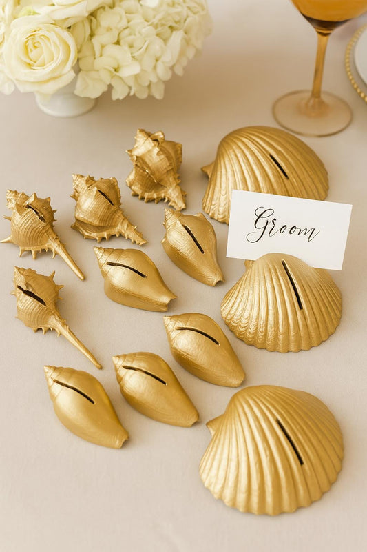 Pack of 15- Escort card holder, Beach Wedding Place Card Holders – Shell Table Decor | Nautical Wedding Favors | Coastal Centerpieces
