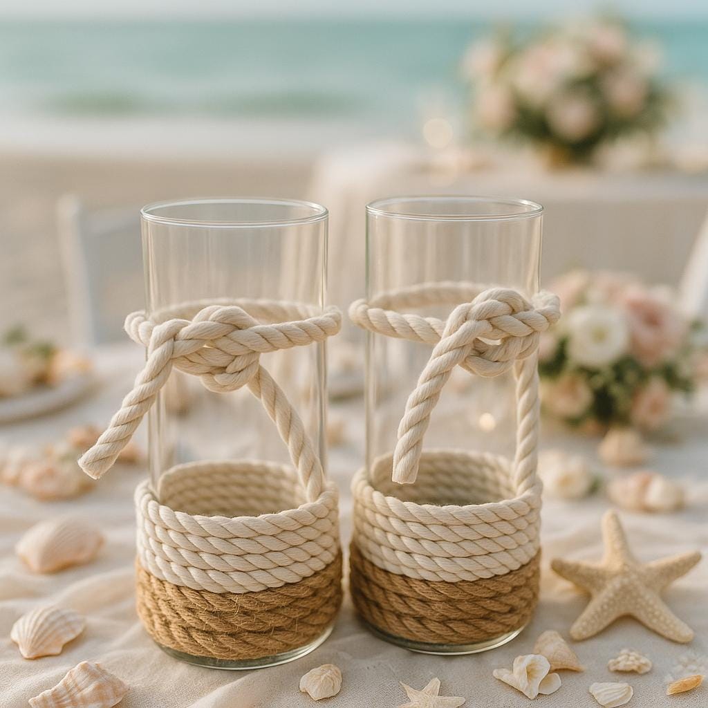 Rustic wedding decor, Beach wedding table centerpiece, Candle holder, Nautical knot theme wedding, Beach wedding decor, Cylinder vase
