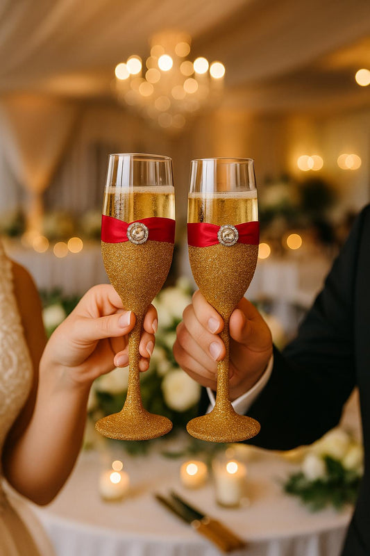 Wedding Cake Cutting Set with Champagne Flutes – Toasting Glasses, Cake Server Set, Wedding Knife Set, Bride and Groom Gift, Wedding Table