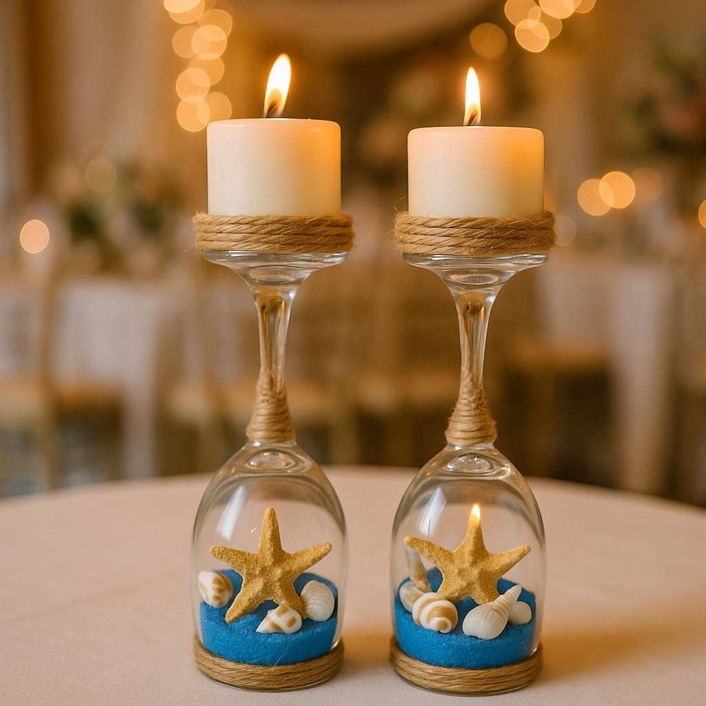 Set of 2 - Sand and Seashell Candle Holders, Coastal Centerpiece,Beach Decor, Beach Candle Holder, Beach Wedding Glass, Centerpiece, wedding