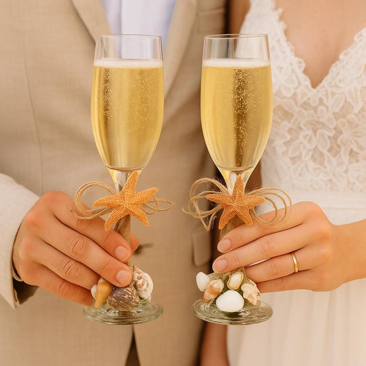 Beach Wedding Champagne Glasses, Nautical Toasting Flutes for Couple, Wedding Toast Set, Coastal Wedding Toast, Bride and Groom Glasses