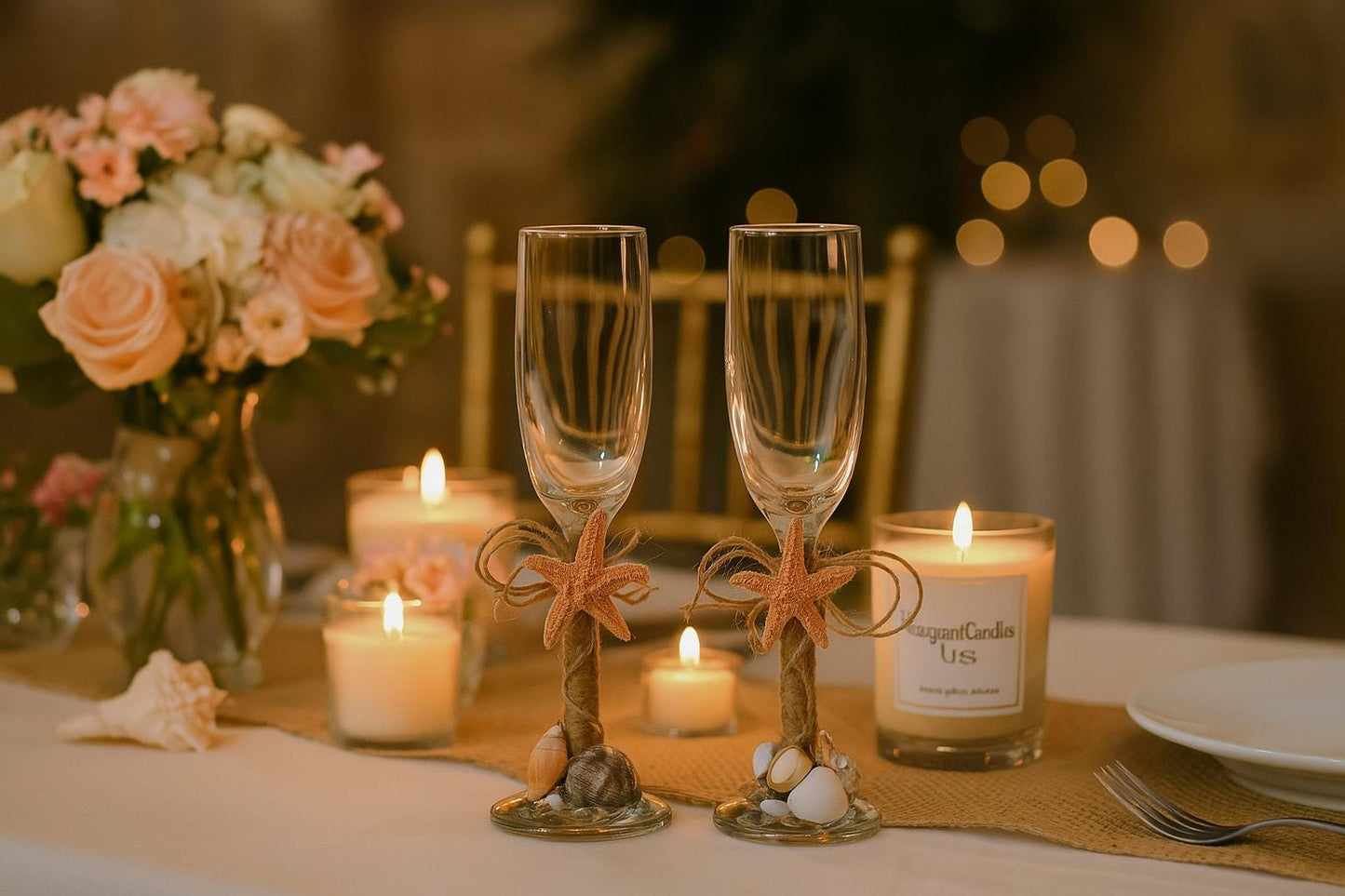 Champagne Glasses, Beach Wedding Champagne Glasses – Nautical Toasting Flutes for Couple, Seashell Wedding Toast Set, Coastal Wedding Toast