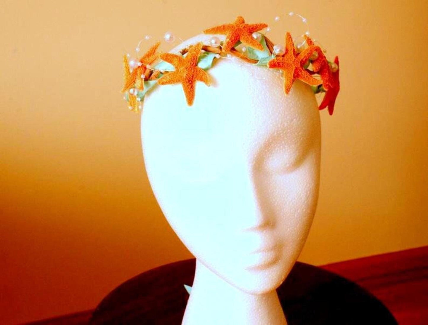 Starfish Bridal Tiara, Mermaid Crown, Floral Headband, Seashell Tiara Starfish Veil, Beach Wedding Hairpiece Boho Bride Crown, Wedding Tiara