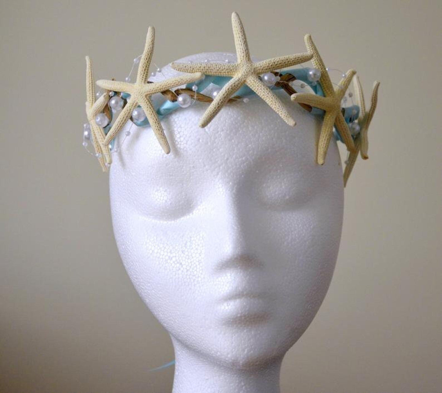 Starfish Bridal Tiara, Mermaid Crown, Floral Headband, Seashell Tiara Starfish Veil, Beach Wedding Hairpiece Boho Bride Crown, Wedding Tiara