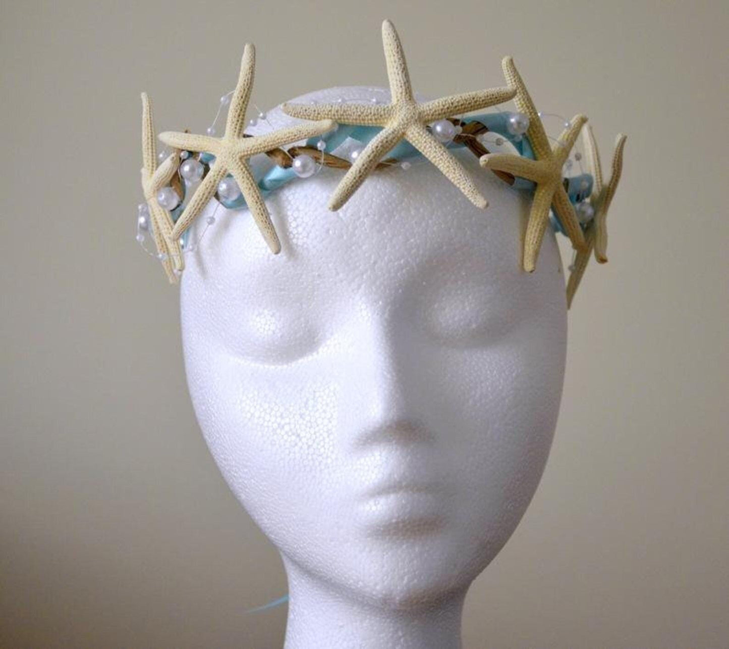 Starfish Bridal Tiara, Mermaid Crown, Floral Headband, Seashell Tiara Starfish Veil, Beach Wedding Hairpiece Boho Bride Crown, Wedding Tiara