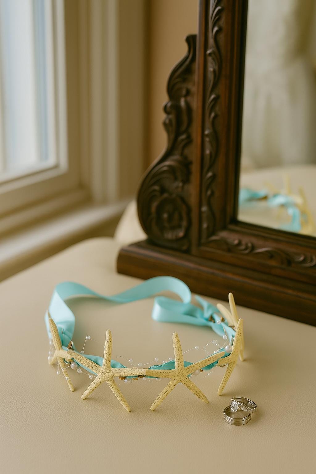 Starfish Bridal Tiara, Mermaid Crown, Floral Headband, Seashell Tiara Starfish Veil, Beach Wedding Hairpiece Boho Bride Crown, Wedding Tiara