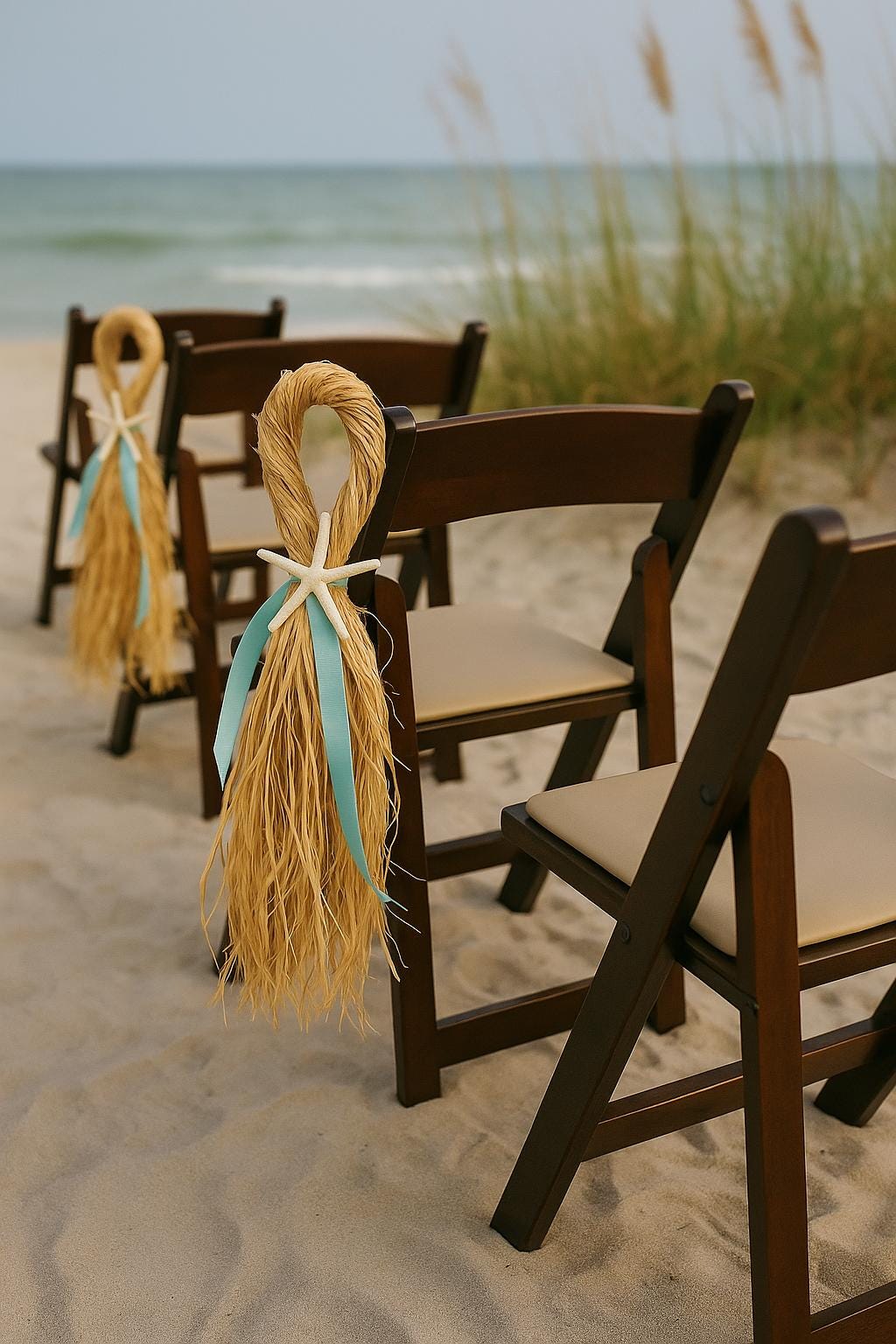 10 - Raffia Beach Wedding Aisle Decorations, Starfish Raffia, Coastal Wedding Aisle Runner, Nautical Chair Hanger, Destination Wedding Aisle