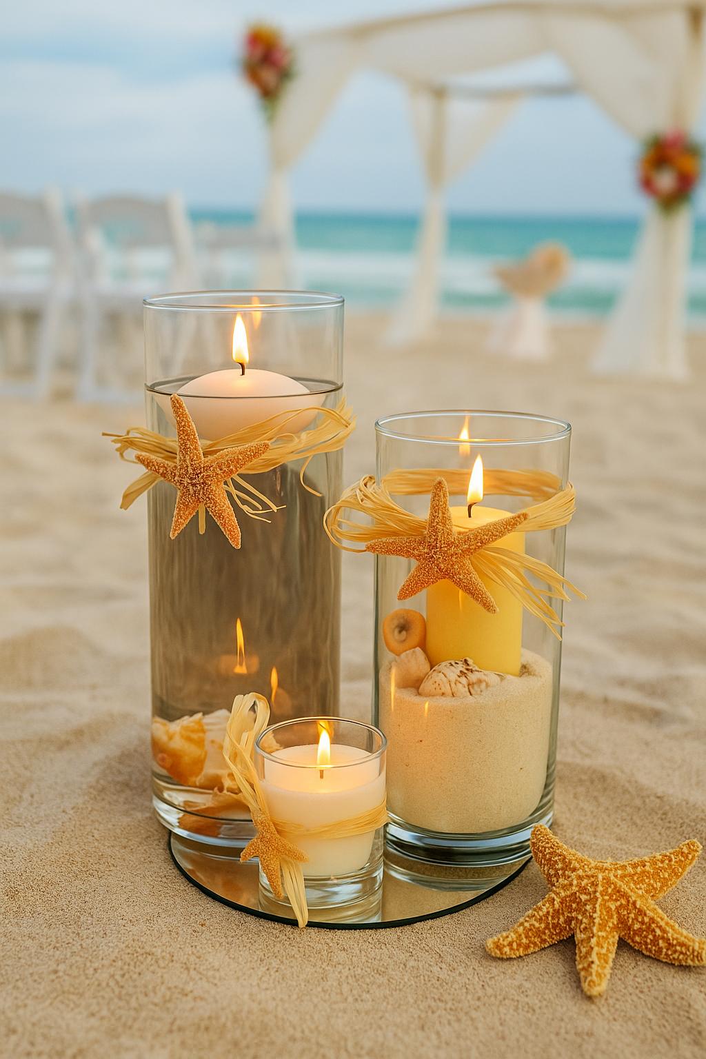 Set of 3 Beach Wedding Centerpieces, Summer Wedding Table Decor, Coastal Wedding Arrangement, Spring Party Table Decor, Nautical Centerpiece