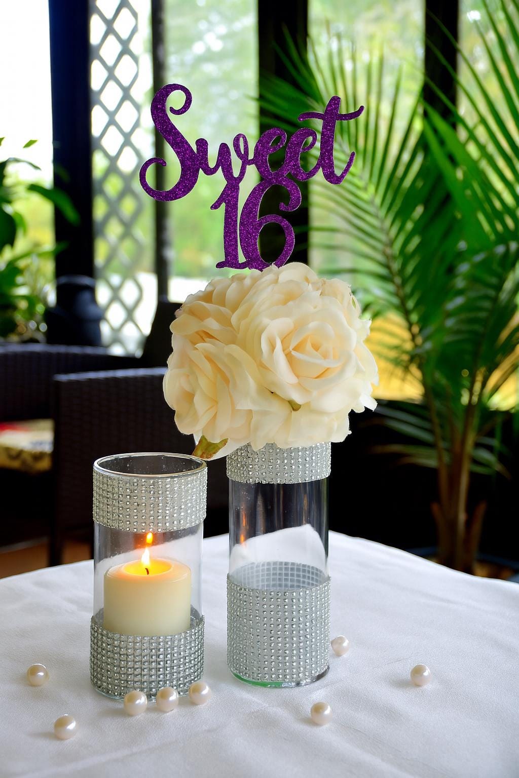 Set of 3-Wedding decors,Bridal shower,Rhinestone Centerpieces,glass Vase with bling,Glam Vase,wedding,bling vase,table centerpiece,bling