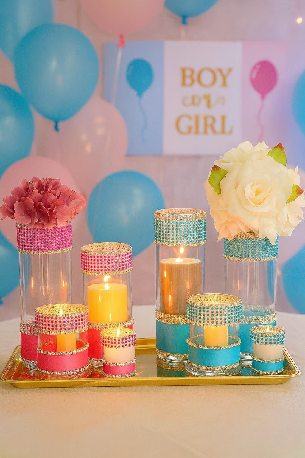Wedding Centerpiece Set, Glam Cylinder Vases, Bridal Shower Decor, Sparkle Rhinestone Vases, Elegant Wedding Table Decoration - Set of 4