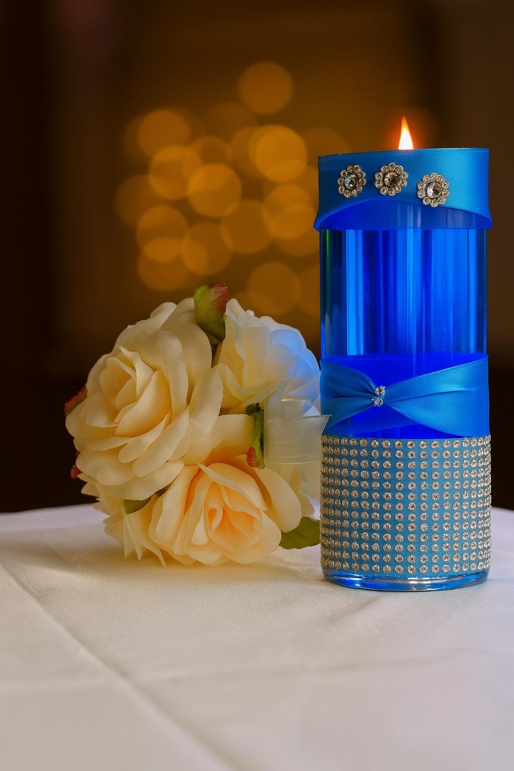 Baby Shower decor, Glam Gold Rhinestone Vase for Wedding Centerpieces – Elegant Bling Bouquet Holder for Bridal Showers, Table Decor