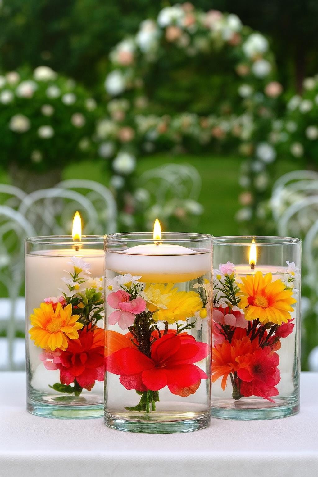 Silk Floral Wedding Centerpiece, Tall Cylinder Vase Decor, Faux Flower Arrangement for Wedding or Home decor, glass Wedding centerpieces
