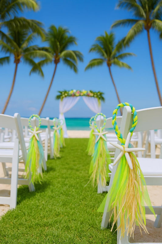 2-Color Nautical Chair Hangers, Raffia Pew Decorations, Wedding Aisle Chair Decor, Beach Ceremony Aisle Markers, Coastal Wedding Decor
